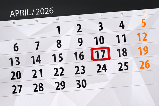 Calendar 2026, deadline, day, month, page, organizer, date, April, friday, number 17