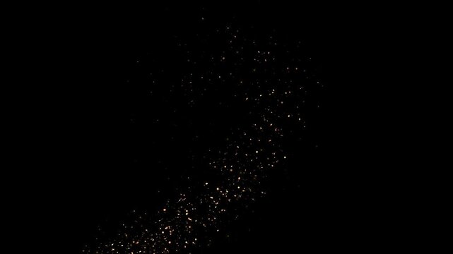 Gold Particles Moving Background. glittering star dust trail sparkling particles fast energy flying wave line flash Particle gold dust flickering black background. Abstract background for text.