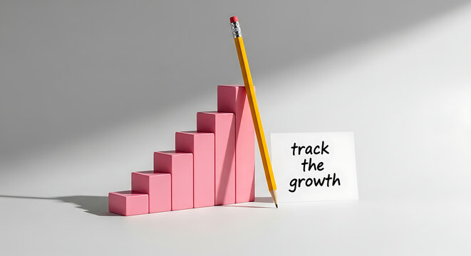 Title pencil climbing blocks illustrating growth and progress concept description a yellow pencil ascends a pink block staircase symbolizing career advancement success