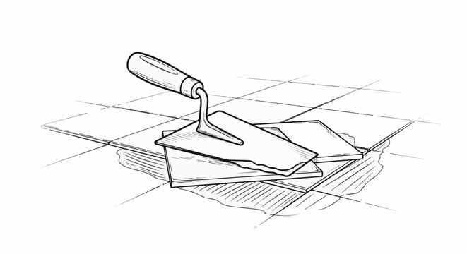Trowel on tiles with mortar, schematic drawing