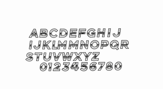 A set of metallic-looking letters A-Z and numbers 0-9 are displayed
