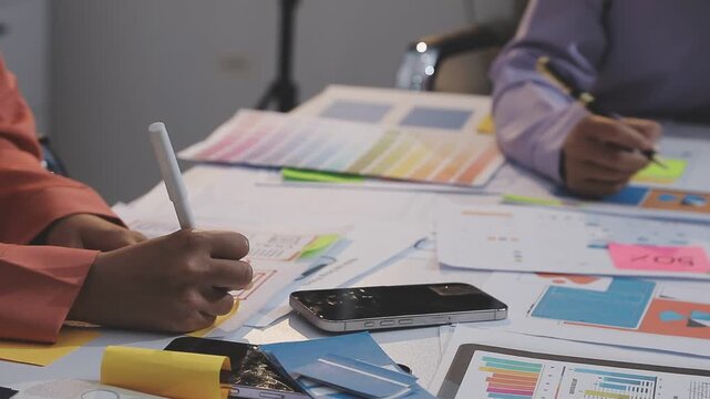 Asian uxui designer working on website design using sticky notes and wireframes