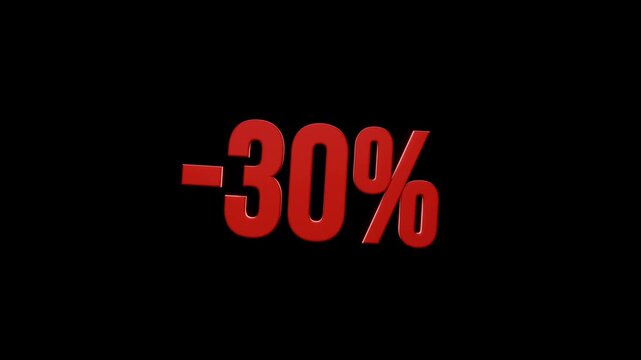 Discount offer shown as negative thirty percent sign on black background promoting sales during shopping event
