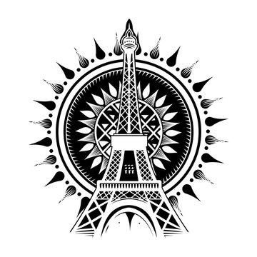 A sketchy style illustration depicting eiffel tower