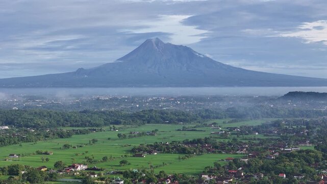 Scenic Rural Area with Mount Merapi Background