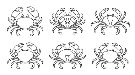 Obraz premium crab , six black Continuous Line Art (Single Line) vector set collection , white background , PNG and SVG