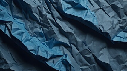 Obraz premium Blue Crumpled Paper Texture – Wrinkled Poster Mockup Background with Realistic Folds and Creases