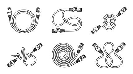 Slats personalizados com sua foto ethernet cable , six black Continuous Line Art (Single Line) vector set collection , white background , PNG and SVG