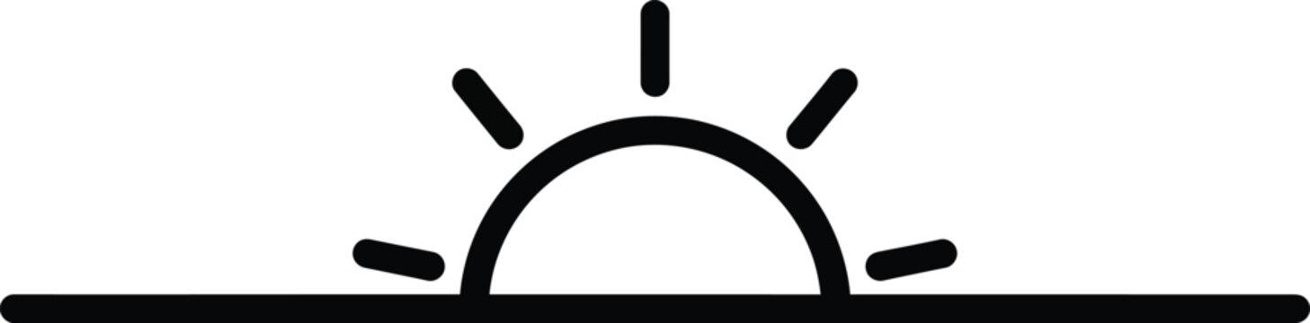 Sunrise icon, simple line art, new beginning, hope, daybreak, graphic symbol