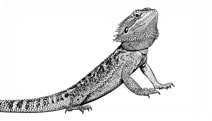 Naklejka premium Spiny lizard with textured scales on clean background, detailed reptile close-up, natural camouflage, sharp spikes, alert posture, wildlife subject, isolated animal, high-resolution studio image