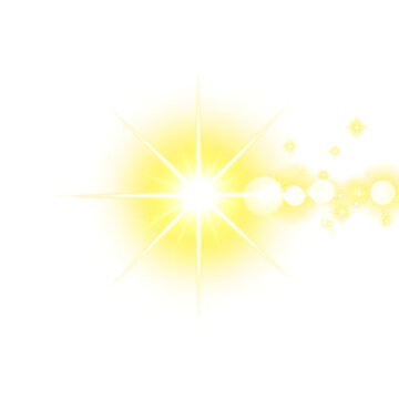 Soft yellow lens flare and light streaks effect on white background