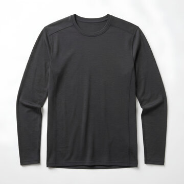 Dark gray long sleeve shirt on a white surface minimalist design.