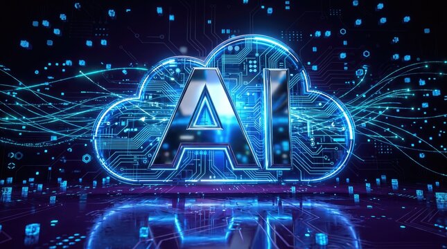 Artificial intelligence cloud computing network infrastructure concept, digital data processing.