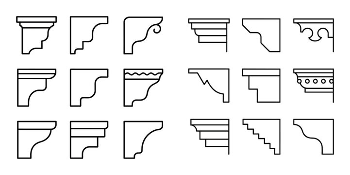 Decorative corbel and bracket icons arranged in grid on white