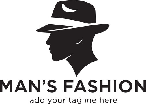 Man wearing a fedora hat is presented as a professional logo design template featuring clean lines and a modern aesthetic.