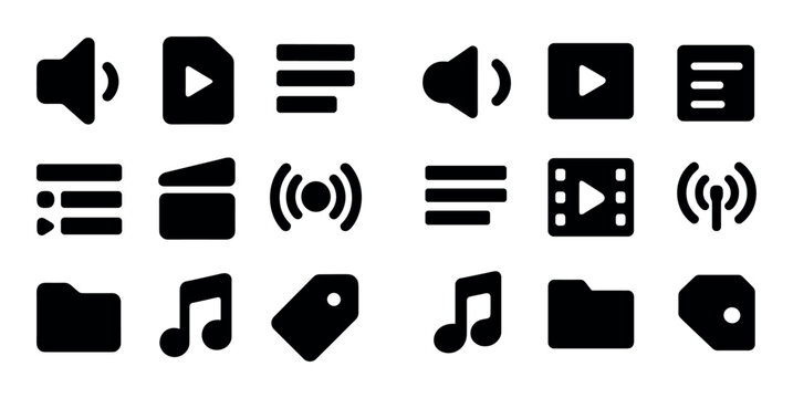 Audio and media icons arranged in uniform grid layout