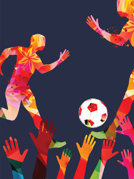 Abstract Football Fans Hands Celebration Background with Colorful Soccer Ball