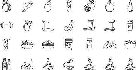 Fototapeta premium Title fitness and wellness icons a collection of line art representations description a set of black and white line art icons depicting