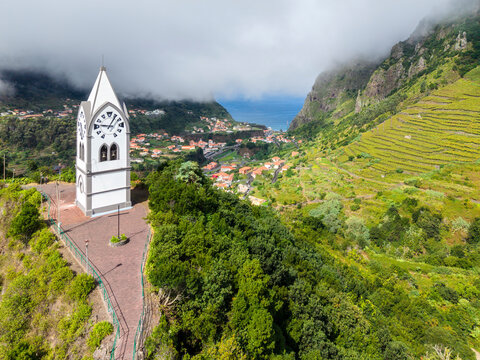 Aerial view of Capelinha de Nossa Senhora de F�tima in Madeira mountains
