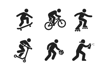 Fototapeta premium Extreme sports silhouette icon set in simple flat vector style