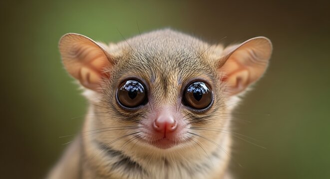 Close-up Portrait of a Cute Mouse Lemur with Large Eyes.