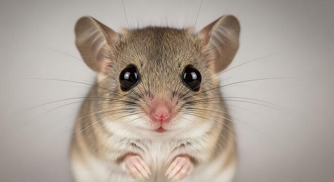 Close-up Portrait of a Cute Mouse with Big Eyes and Whiskers.