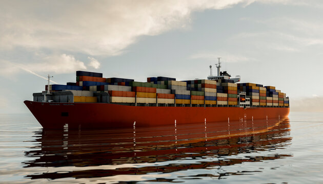 Large container cargo ship at sea with shipping containers
