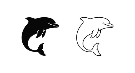 Fototapeta premium Cute Dolphin Silhouette Designs Black White Art Vector