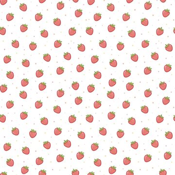 Cute Strawberry Seamless Pattern on White Background, Sweet Fruit Repeat Design
