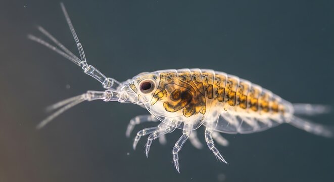 Microscopic Amphipod Crustacean - Detailed Macro Photography of Tiny Creature.