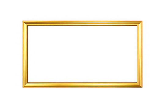 Elegant thin gold picture frame with a rectangular thin gold picture isolated on transparent background