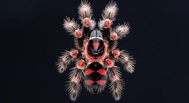 Macro Photography of a Colorful Tarantula Spider on Black Background.