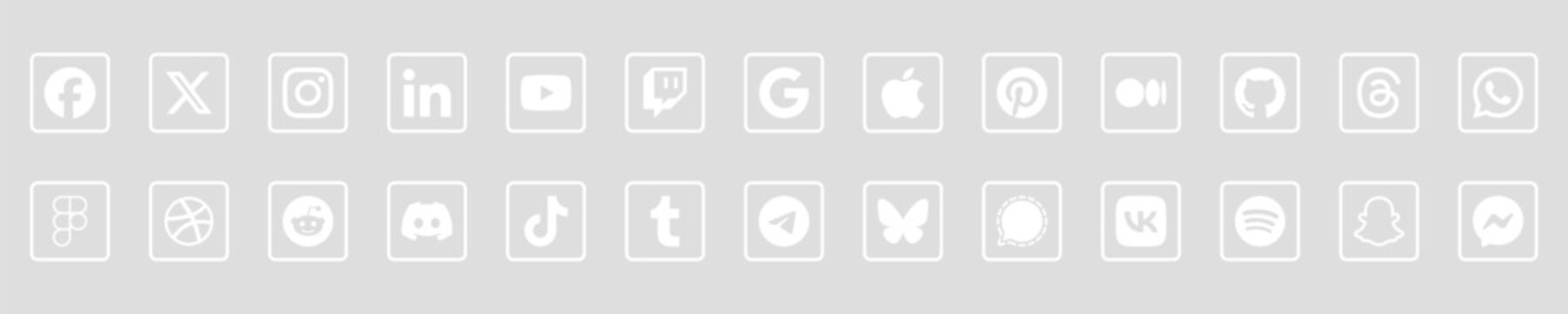 Collection of Social Media Icons Vector Illustration on a Light Gray Background