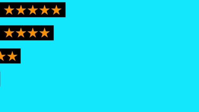 Descending Star Rating Animation with Horizontal Bars on Cyan Background in Clean Minimalist Style
