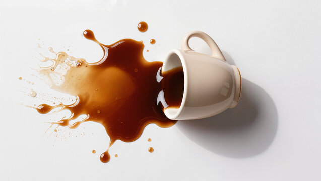 Spilled Coffee Cup on White Background