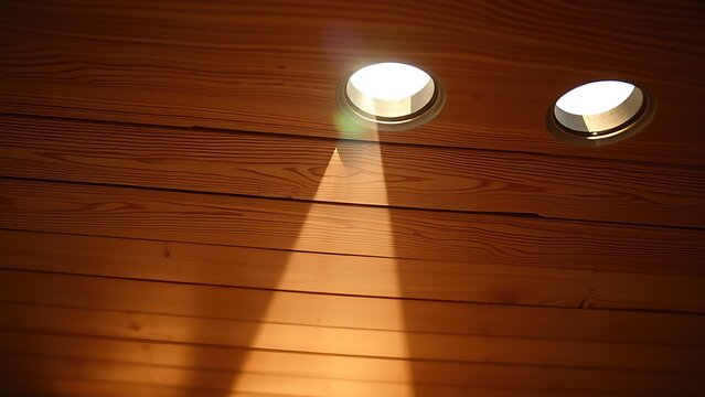 soffit. Extreme close-up of wooden soffit with sunlight streaming through holes. real-estate listings, architecture portfolios, designed for real-estate listing and luxury residence showcases.