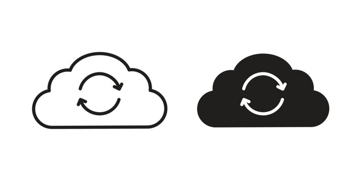 Cloud sync icon vector design set. Icon Symbol Black Outline and Solid
