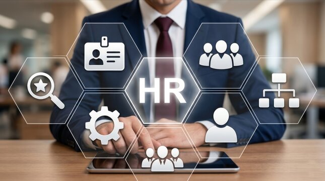Human Resources HR Concept with Recruitment and Team Management Icons