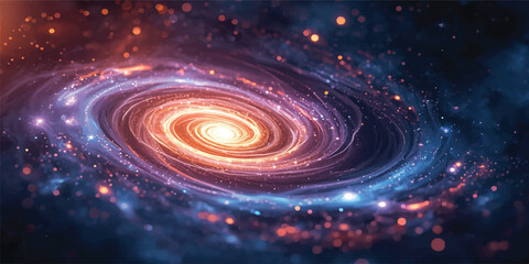 A glowing blue spiral galaxy swirls through the deep black universe, creating a vibrant vortex of light and energy in this artistic space wallpaper design © Midul