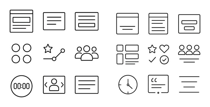 User interface icons showing controls and layout elements