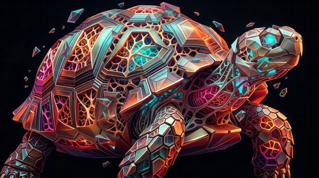 Abstract Geometric Turtle Design Turtle Geometric Colorful 3D Animal Design Artistic. Concept featuring turtle, geometric, colorful, 3d, animal for professional commercial design projects.