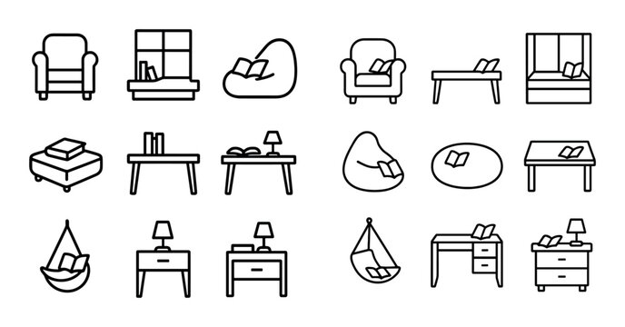 Seating and living room furniture icons organized in grid layout