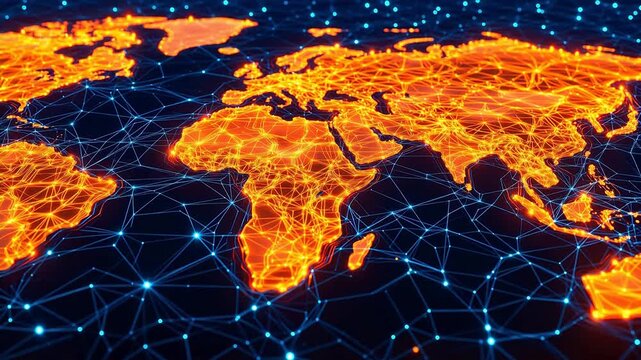 Advanced Global network map with glowing connections for Digital Transformation and Cyber Infrastructure
