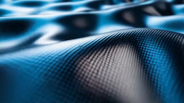 Abstract digital waves creating a dynamic textured surface, reflecting light and shadow in a rhythmic pattern, suggesting movement and technological innovation