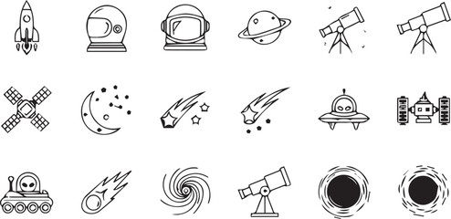 Space Exploration and Astronomy Science Line Icons © MATSABINA