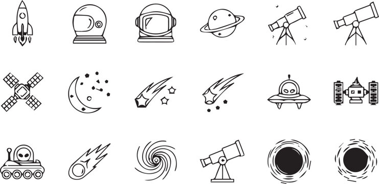 Space Exploration and Astronomy Science Line Icons