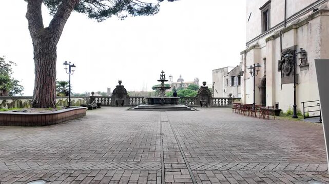 Walking Through Archway To Courtyard Fountain Palazzo Dei Priori Viterbo