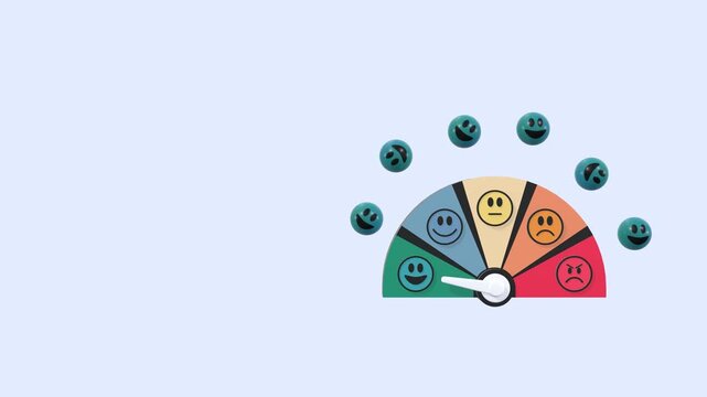 Animated Stress And Mood Meter, With Copy Space For Text. Illustrating Different Emotional States, Suitable For Mental Health, Wellness, Psychology Presentations, Or Explainer Videos.
