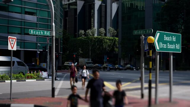 Street Name Signs at Beach Road Junction Singapore Timelapse