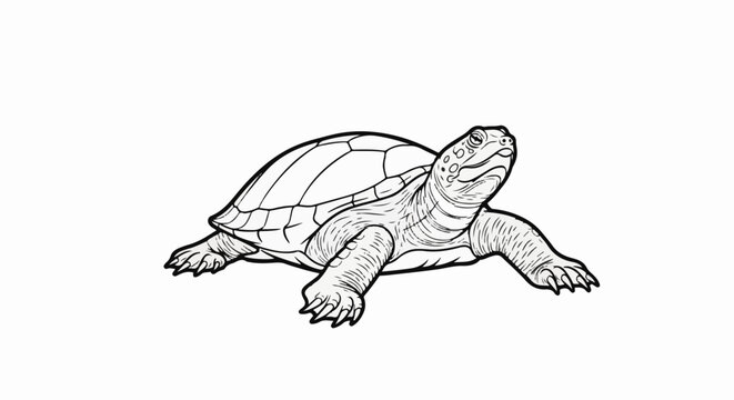Detailed line art illustration of a tortoise with its head raised